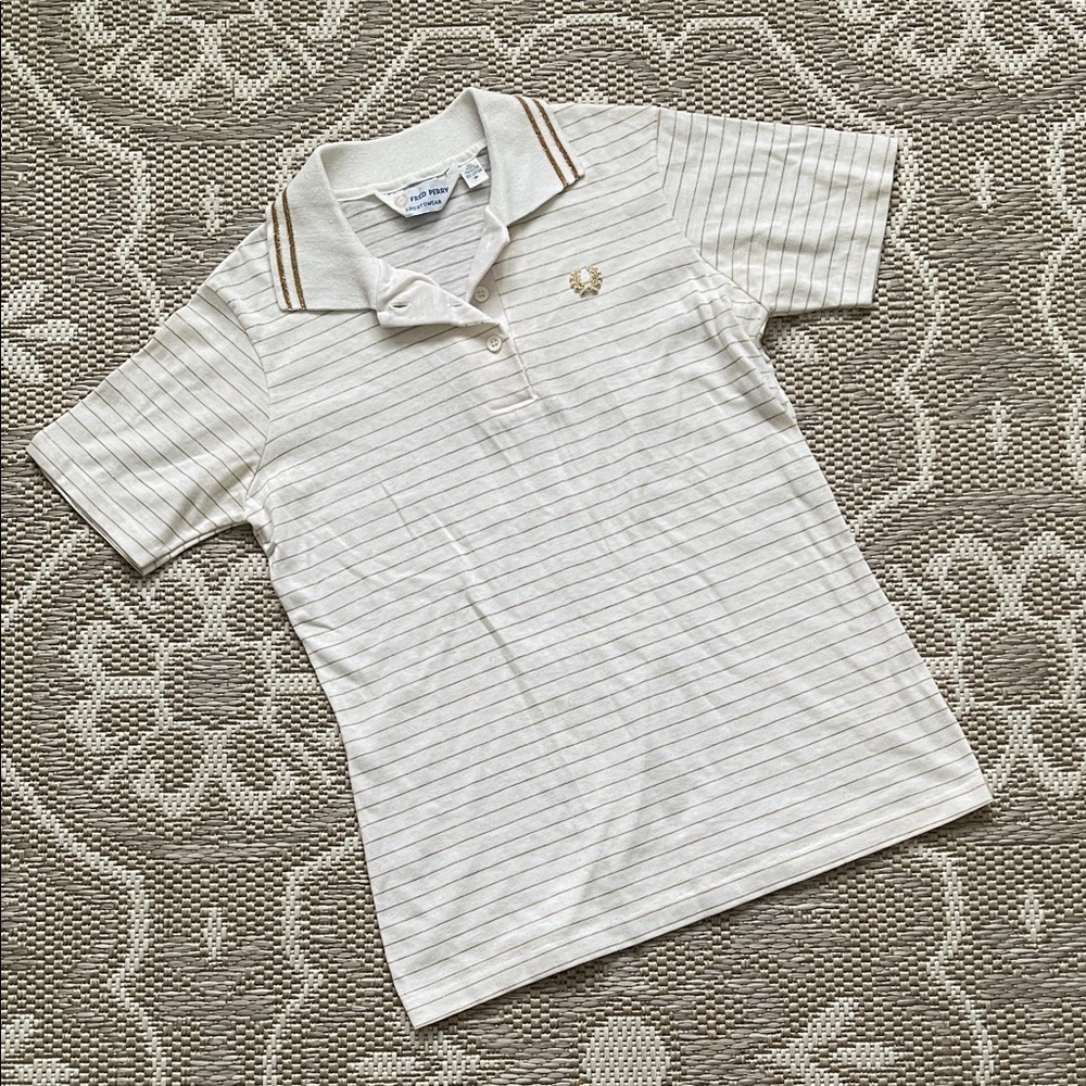 VTG Fred Perry Metallic Gold Stripe Polo Shirt✨